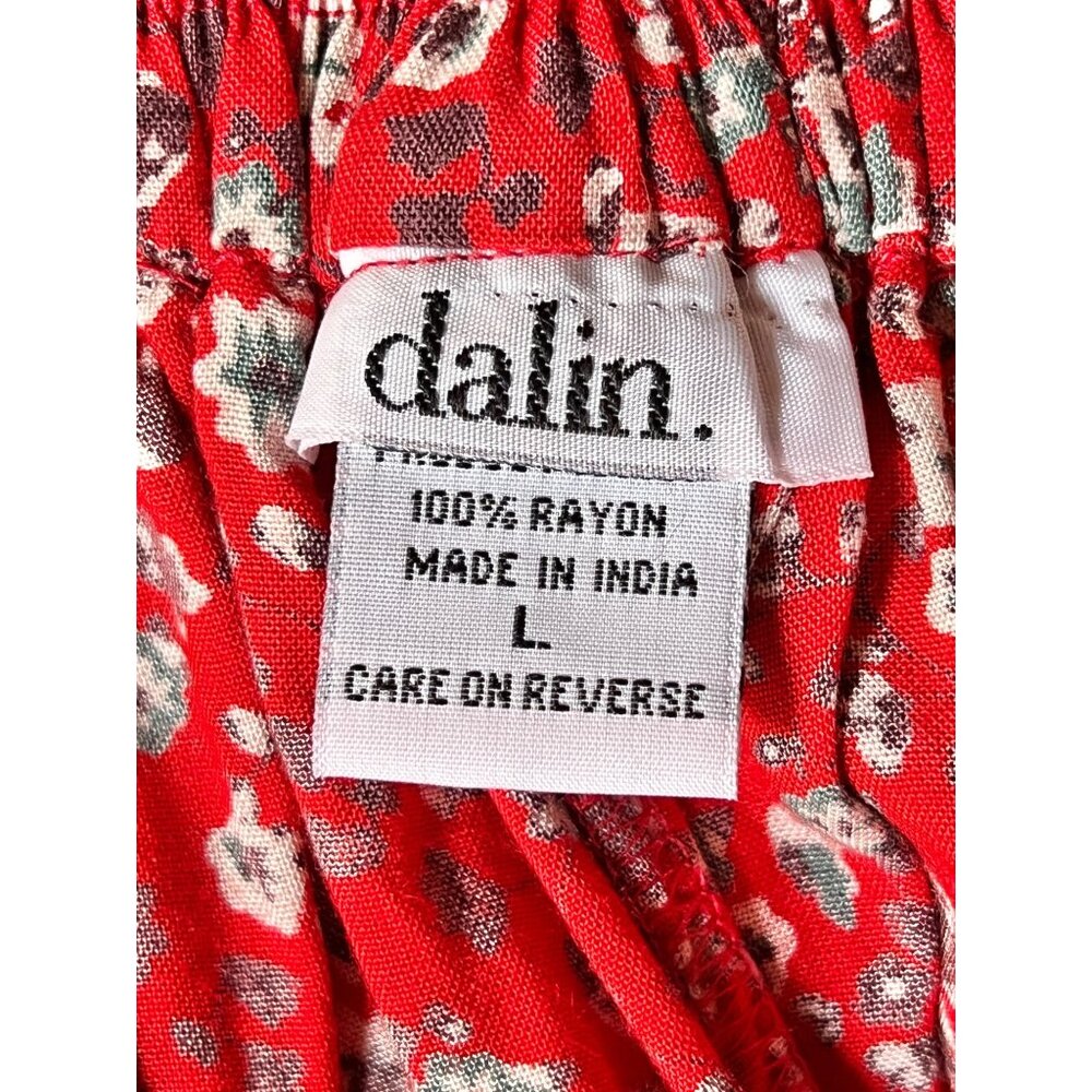 Dalin Women’s Skirt L Rayon Elastic Waist Dress Red Floral Tassel Tie Front - Picture 2 of 15